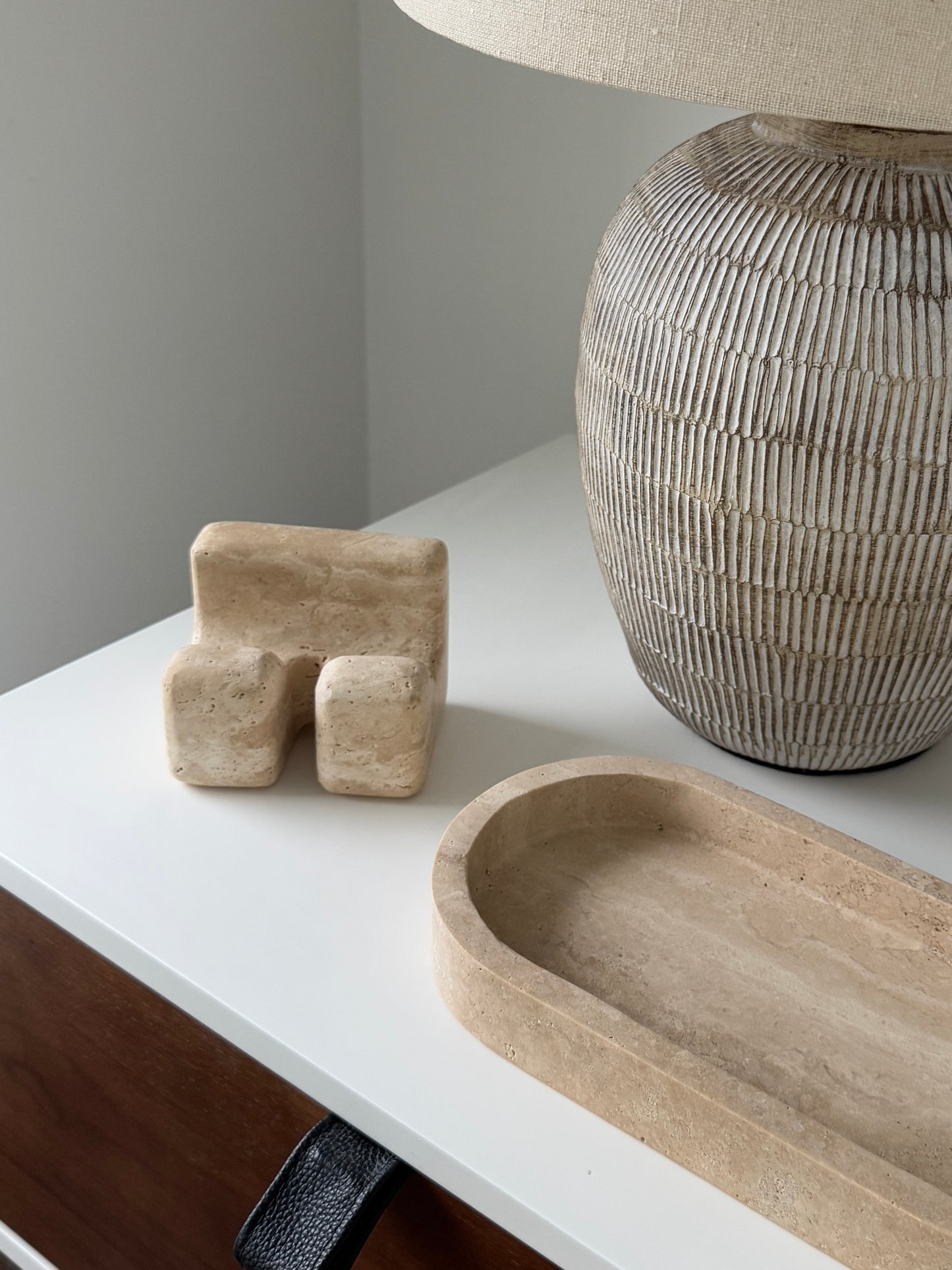 Nightstand Bundle: Travertine Phone Stand & Tray Combo