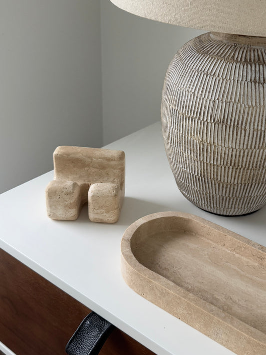 Nightstand Bundle: Travertine Phone Stand & Tray Combo