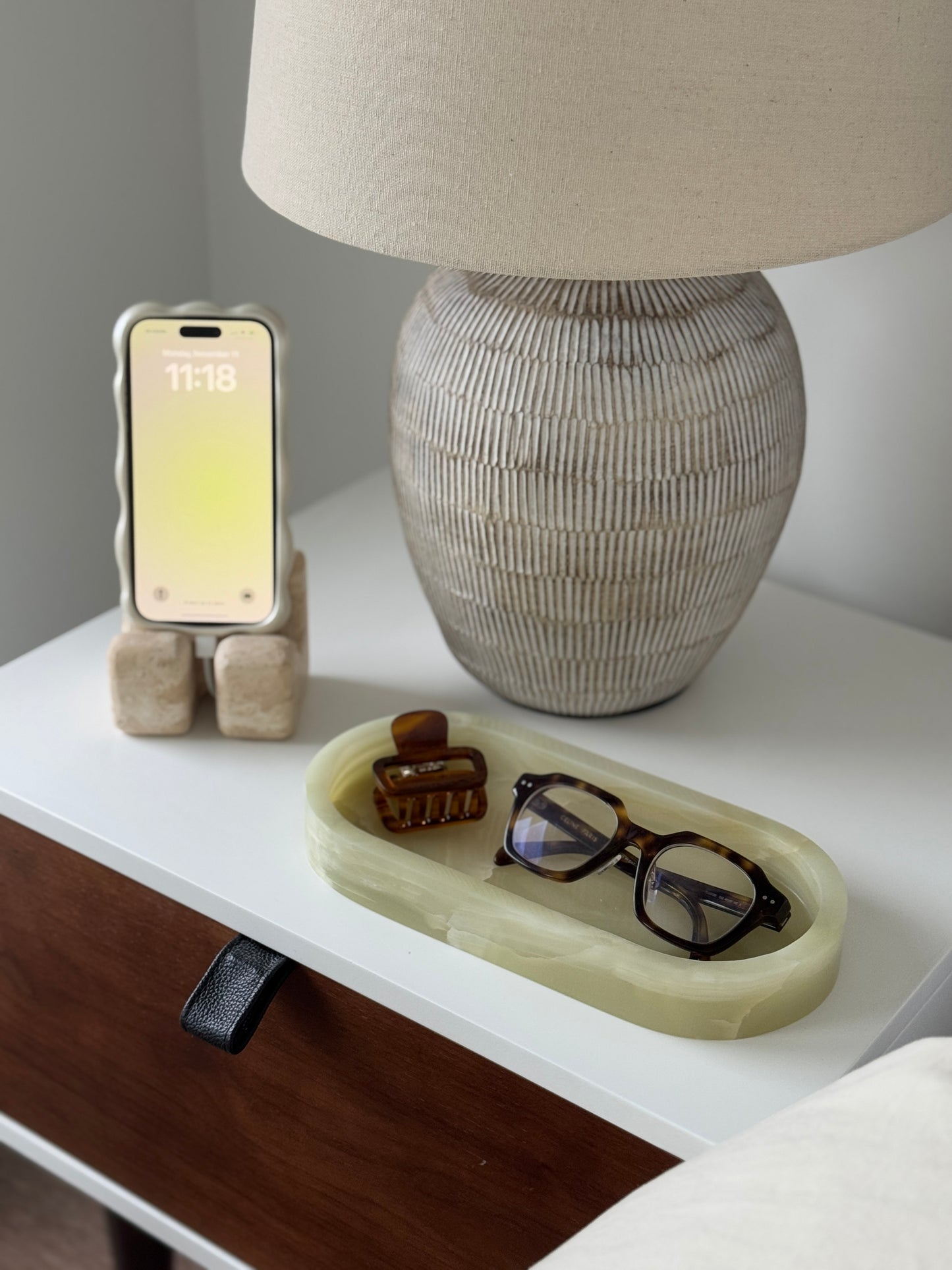 Nightstand Bundle: Travertine Phone Stand & Tray Combo
